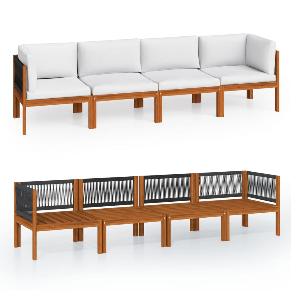 vidaXL 4-Seater Garden Sofa with Cushions Acacia Wood & Rope