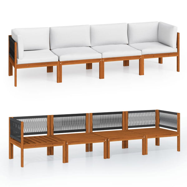 4-Sitzer-Gartensofa mit Kissen Holz Akazie & Seil