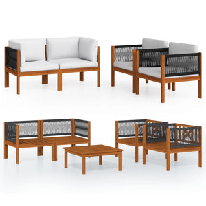 5-tlg. Garten-Lounge-Set mit Kissen Cremefarbenes Holz Akazie & Seil