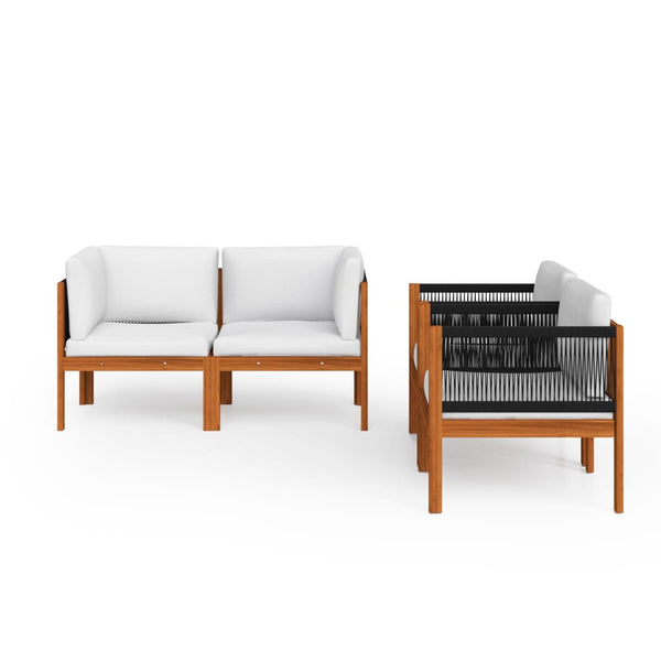 5-tlg. Garten-Lounge-Set mit Kissen Cremefarbenes Holz Akazie & Seil