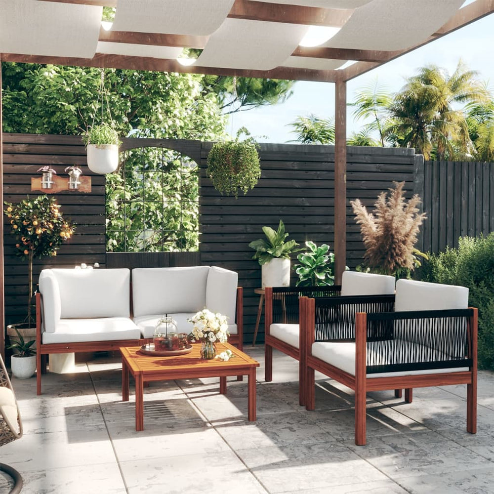 vidaXL 5-piece Garden Lounge Set with Cushions Cream Acacia Wood & Rope