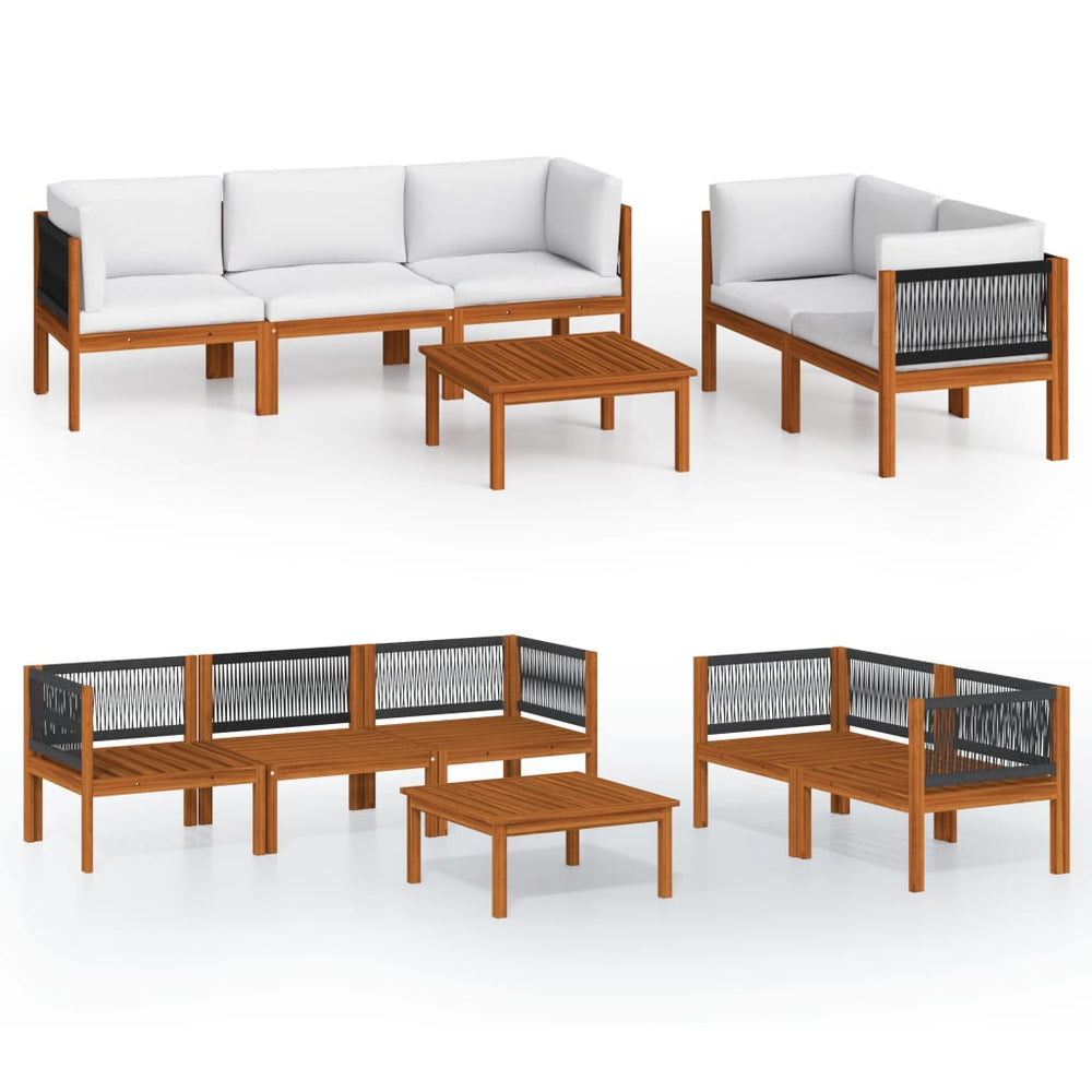 vidaXL 6-piece Garden Lounge Set with Cushions Cream Acacia Wood & Rope