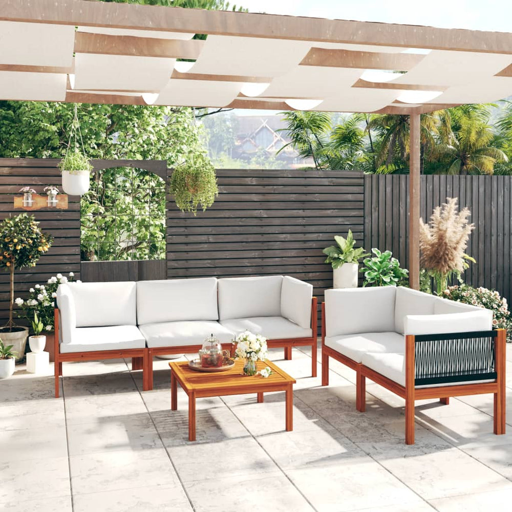 vidaXL 6-piece Garden Lounge Set with Cushions Cream Acacia Wood & Rope