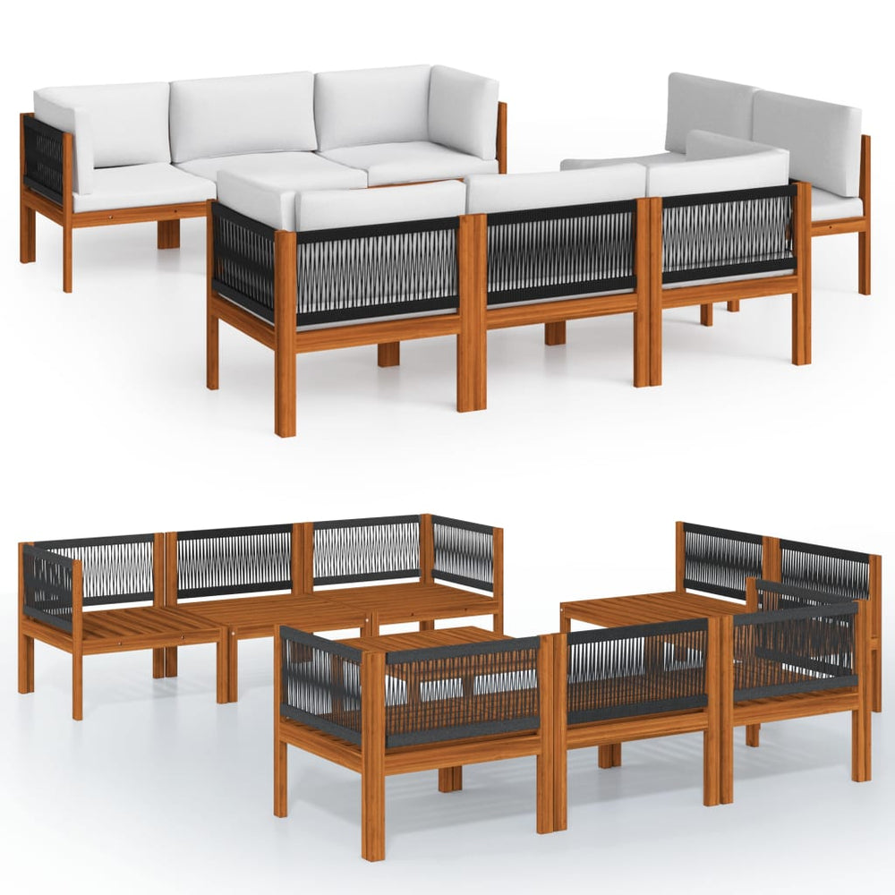 vidaXL 9-piece Garden Lounge Set with Cushions Cream Acacia Wood & Rope