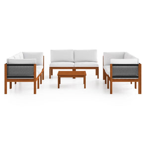 9-tlg. Garten-Lounge-Set mit Kissen Cremefarbenes Holz Akazie & Seil