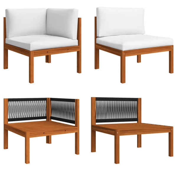 9-tlg. Garten-Lounge-Set mit Kissen Cremefarbenes Holz Akazie & Seil