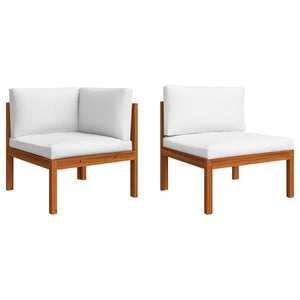 9-tlg. Garten-Lounge-Set mit Kissen Cremefarbenes Holz Akazie & Seil