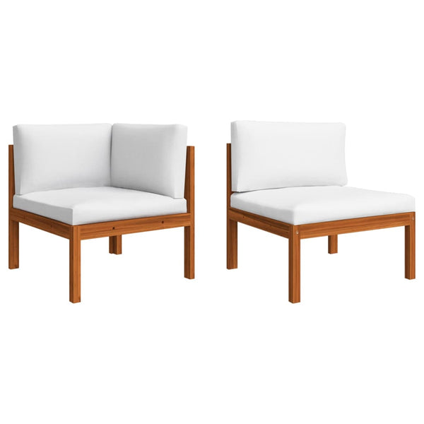 9-tlg. Garten-Lounge-Set mit Kissen Cremefarbenes Holz Akazie & Seil