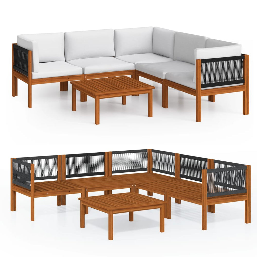 vidaXL 6-piece Garden Lounge Set with Cushions Cream Acacia Wood & Rope