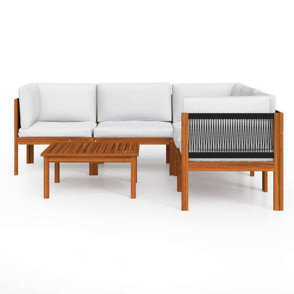 6-tlg. Garten-Lounge-Set mit Kissen Cremefarbenes Holz Akazie & Seil