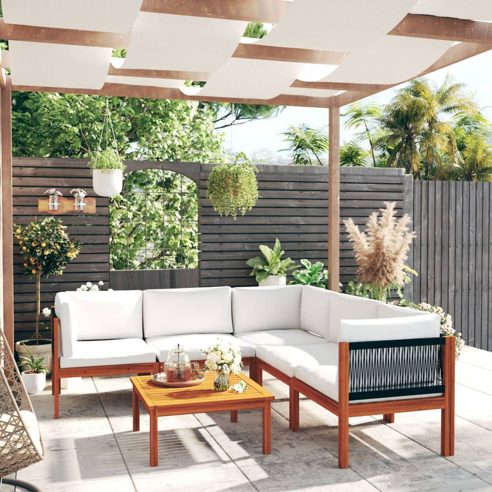 vidaXL 6-piece Garden Lounge Set with Cushions Cream Acacia Wood & Rope