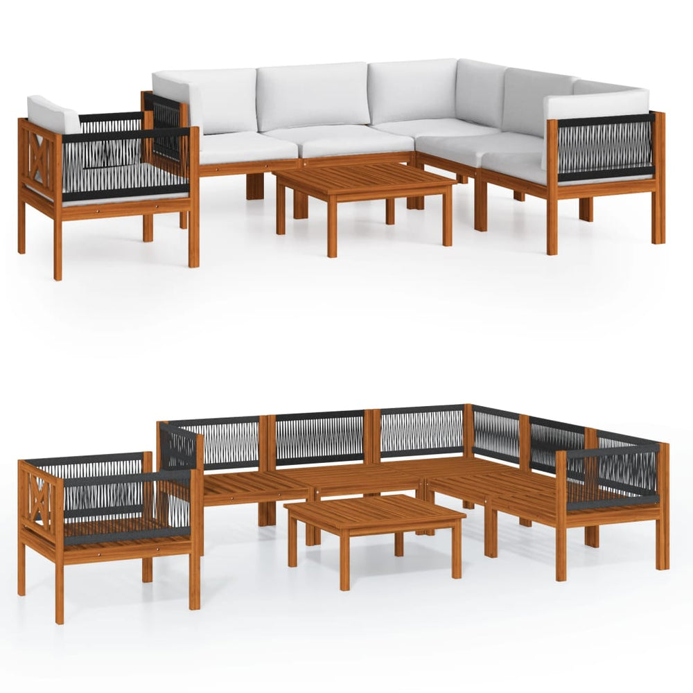 vidaXL 7-Piece Garden Lounge Set with Cushions Cream Acacia Wood & Rope