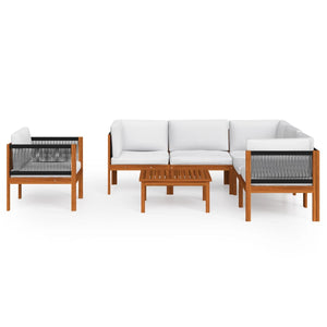 7-tlg. Garten-Lounge-Set mit Kissen Cremefarbenes Holz Akazie & Seil
