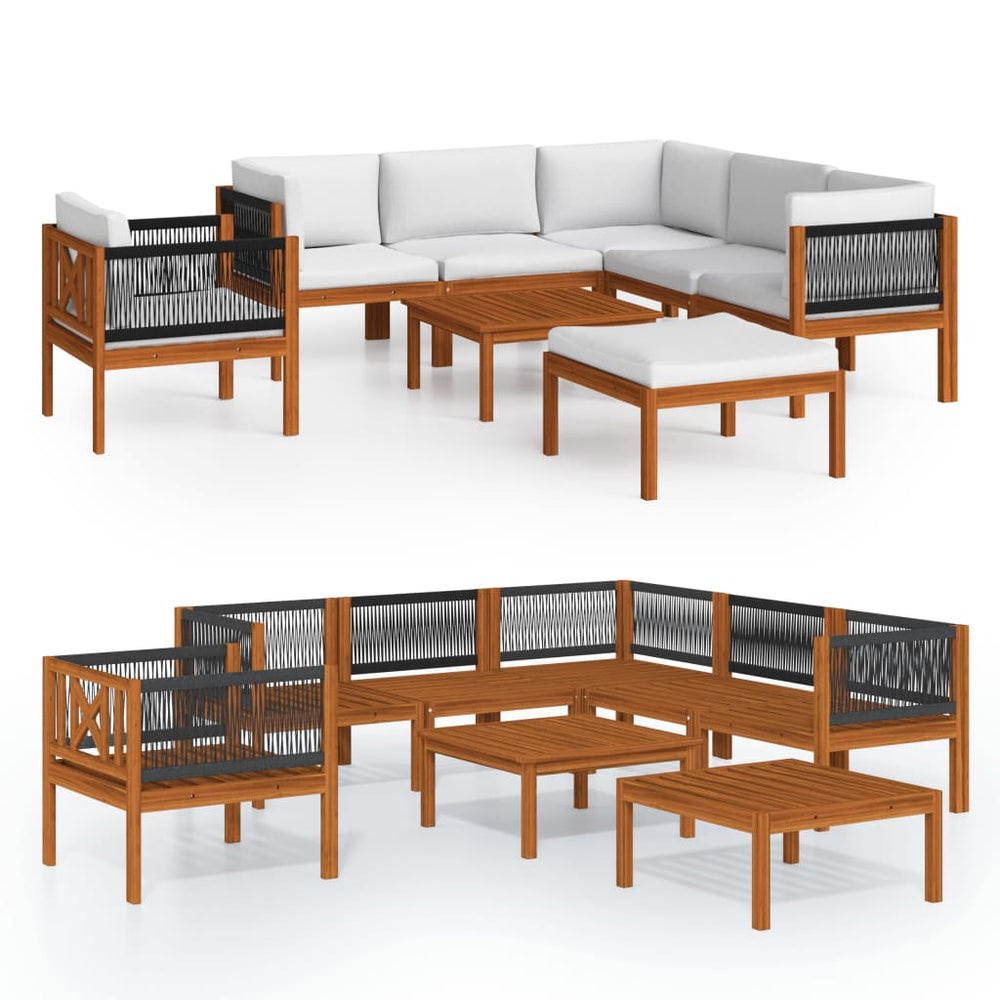 vidaXL 8-piece Garden Lounge Set with Cushions Cream Acacia Wood & Rope