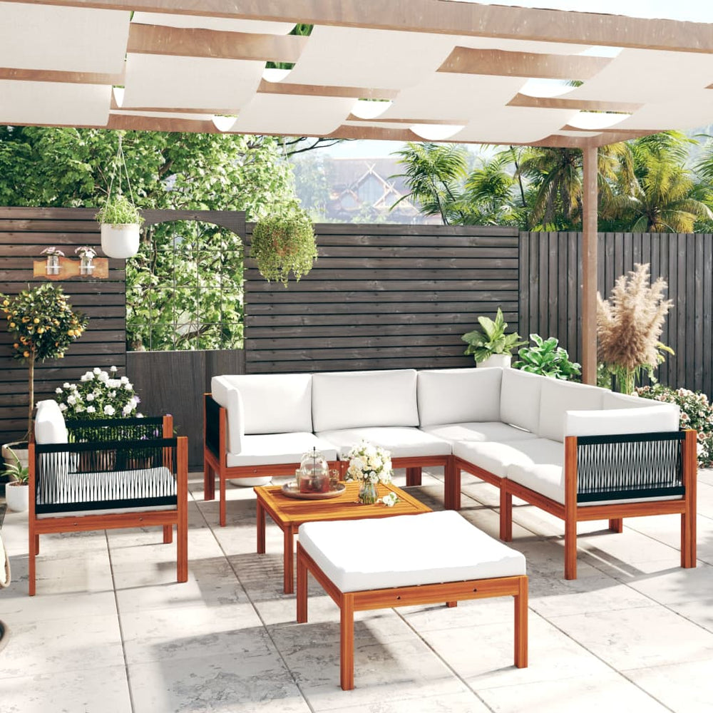vidaXL 8-piece Garden Lounge Set with Cushions Cream Acacia Wood & Rope