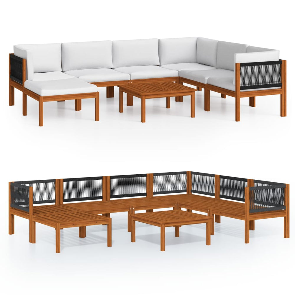 vidaXL 8-piece Garden Lounge Set with Cushions Cream Acacia Wood & Rope