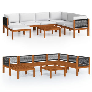 8-tlg. Garten-Lounge-Set mit Kissen Cremefarbenes Holz Akazie & Seil
