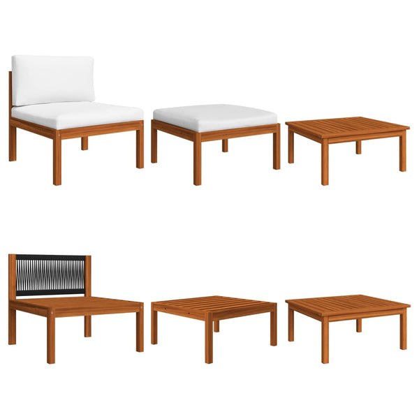 8-tlg. Garten-Lounge-Set mit Kissen Cremefarbenes Holz Akazie & Seil