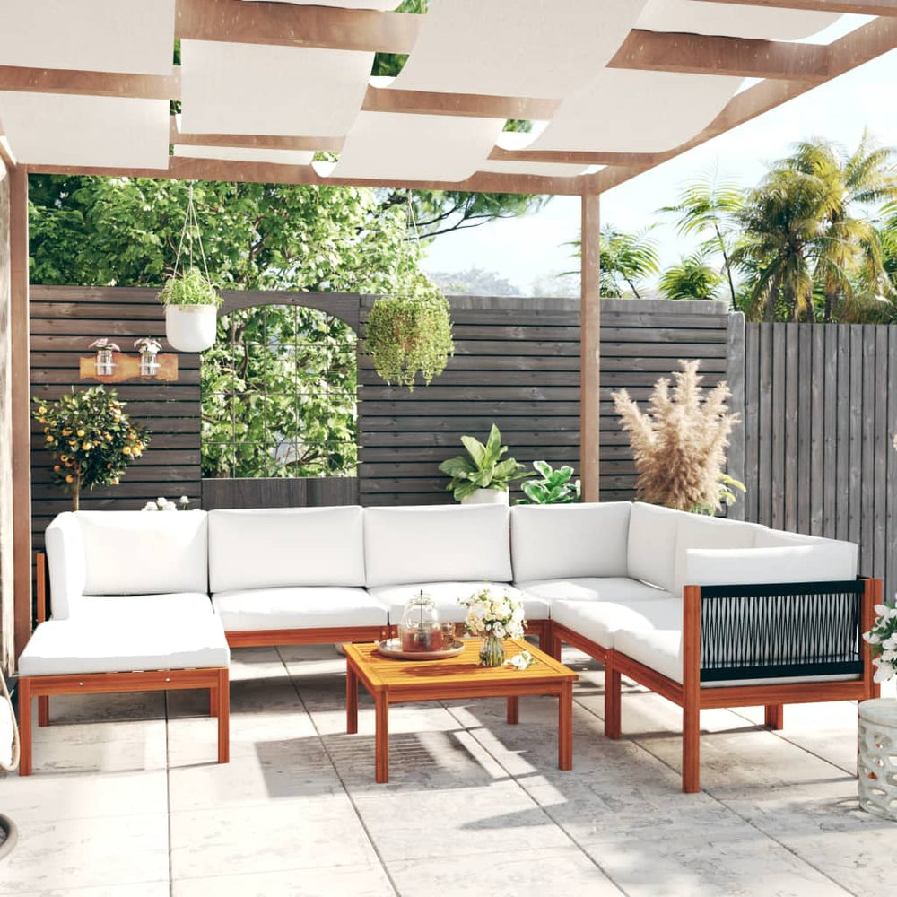 vidaXL 8-piece Garden Lounge Set with Cushions Cream Acacia Wood & Rope
