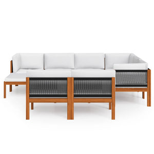 10-tlg. Garten-Lounge-Set mit Kissen Cremefarbenes Holz Akazie & Seil