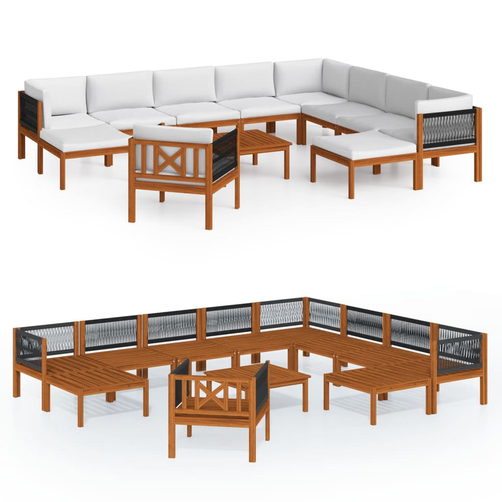 vidaXL Salon de jardin 12 pcs avec coussins Bois d'acacia et corde Crème