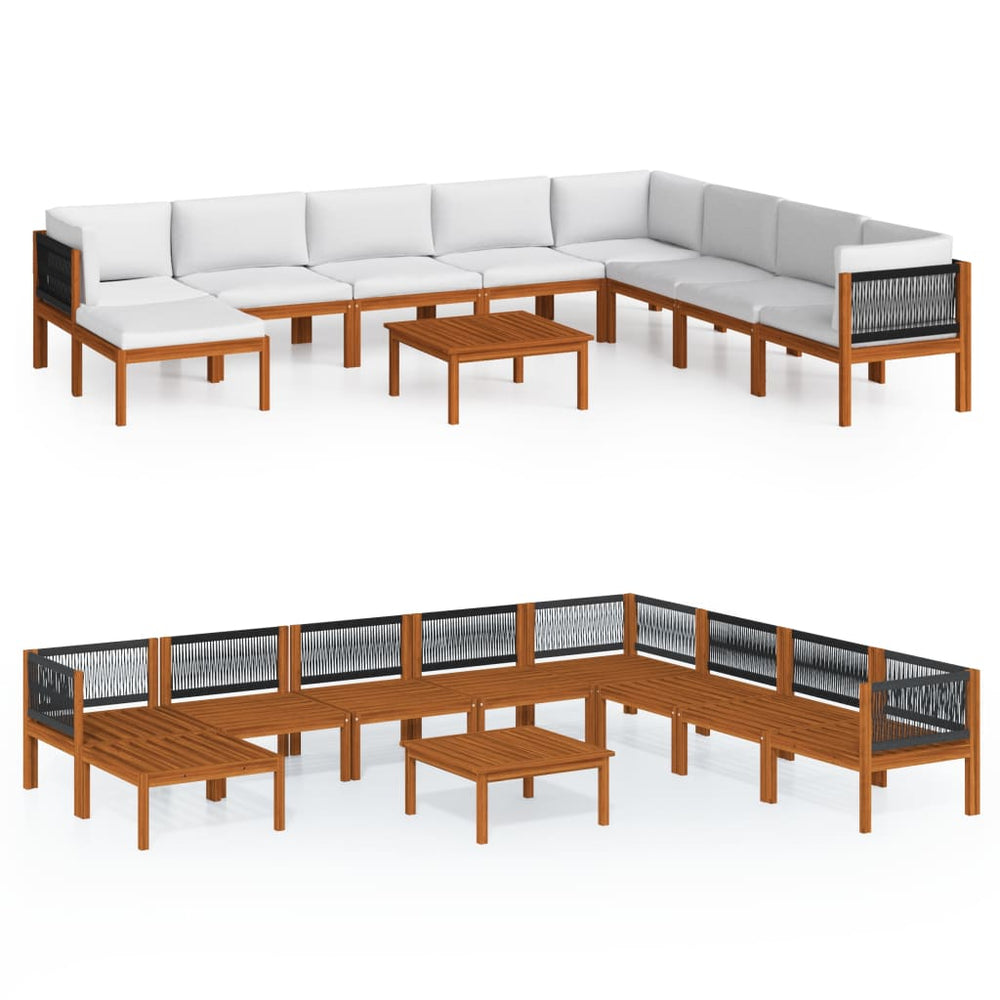 vidaXL 9-piece Garden Lounge Set with Cushions Cream Acacia Wood & Rope