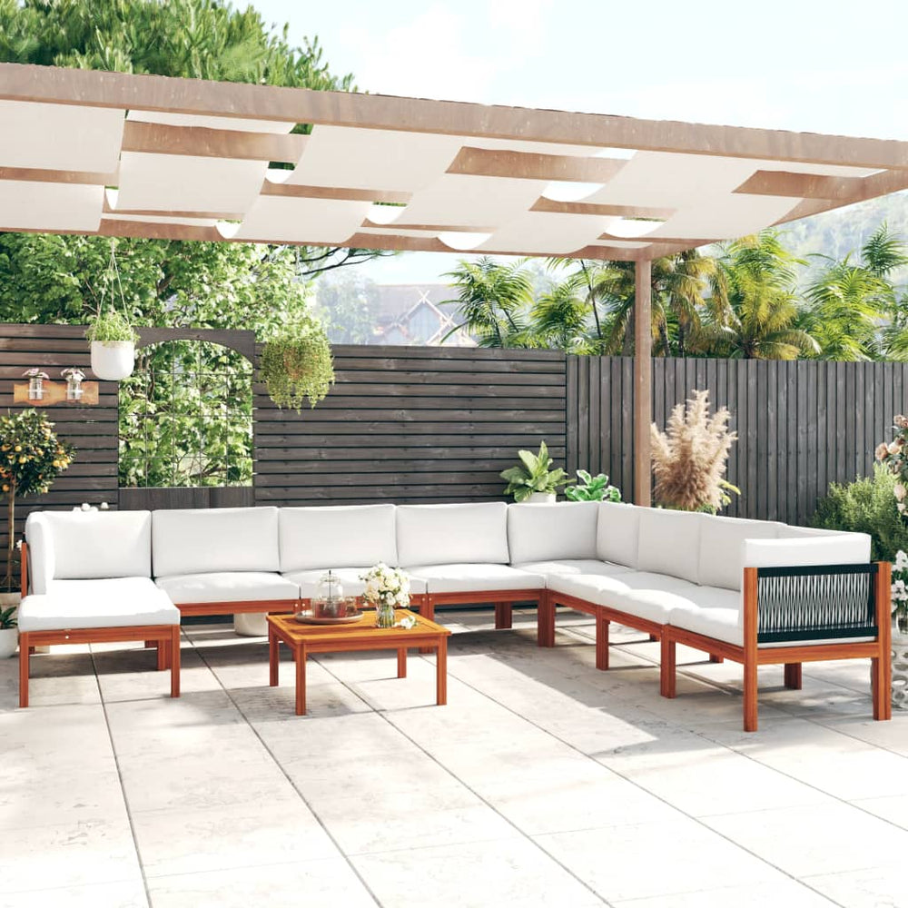 vidaXL 9-piece Garden Lounge Set with Cushions Cream Acacia Wood & Rope