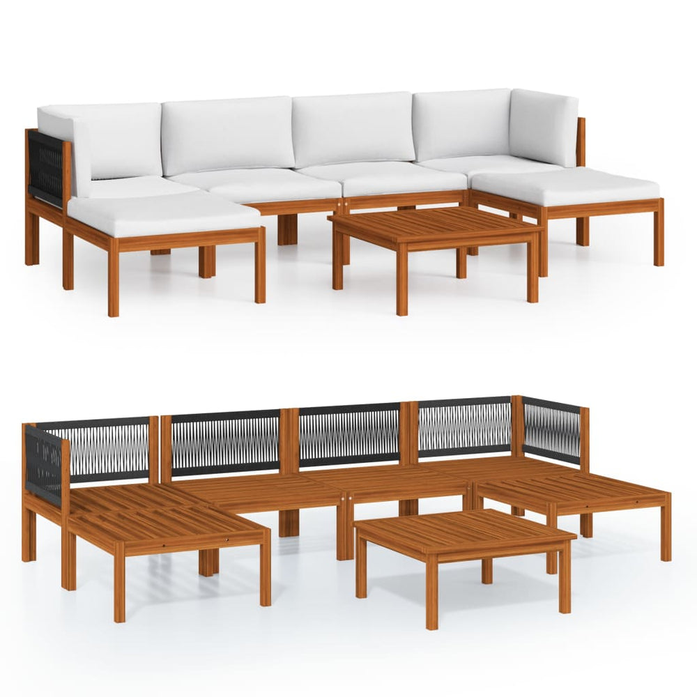 vidaXL 7-Piece Garden Lounge Set with Cushions Cream Acacia Wood & Rope