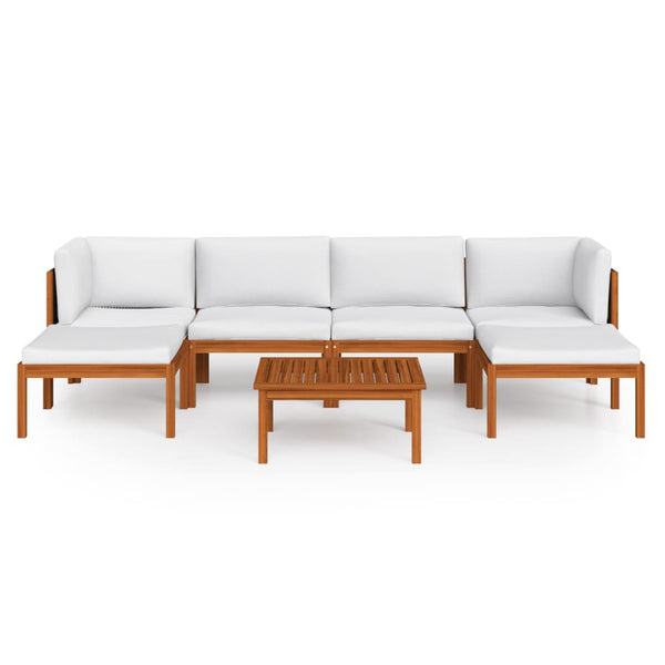 7-tlg. Garten-Lounge-Set mit Kissen Cremefarbenes Holz Akazie & Seil