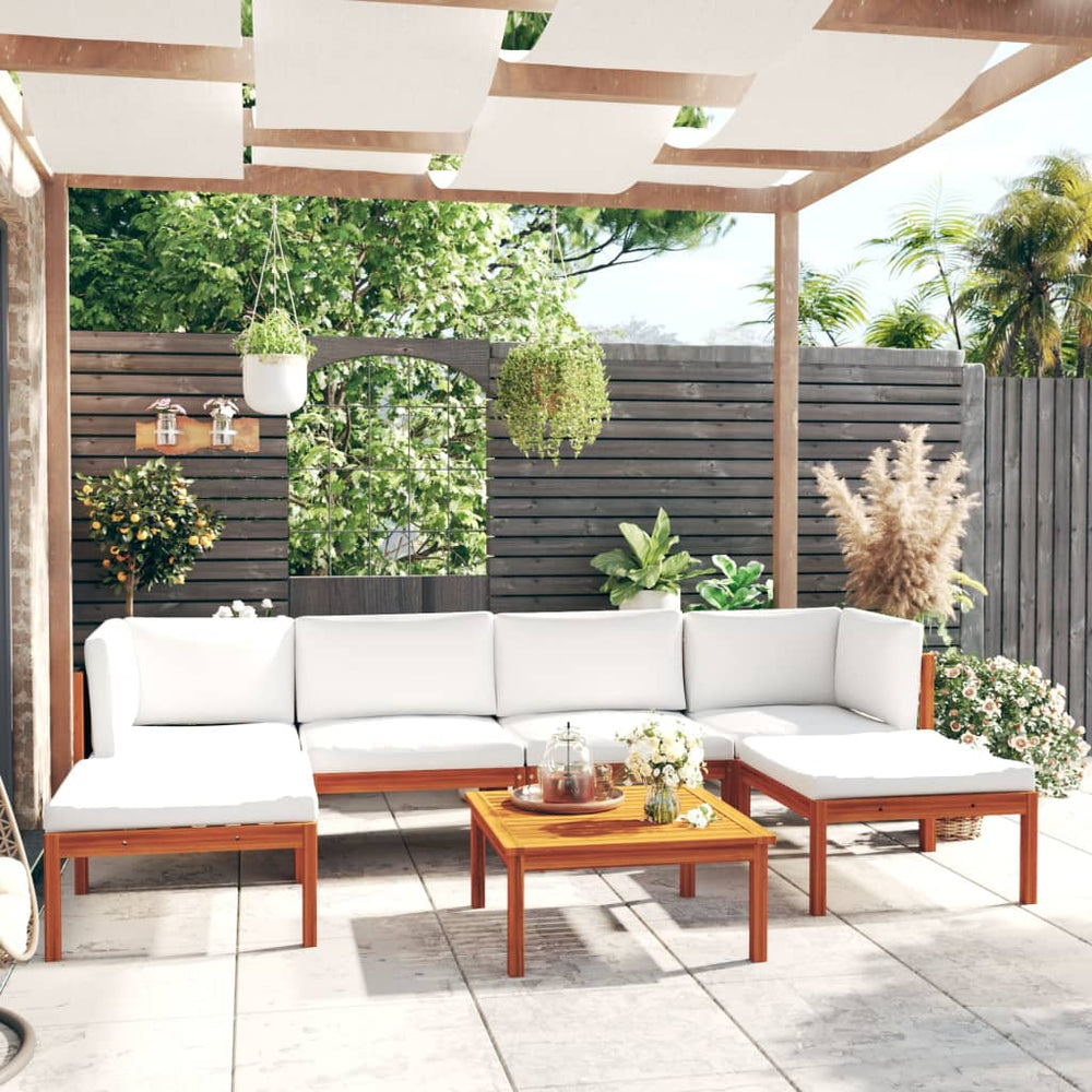 vidaXL 7-Piece Garden Lounge Set with Cushions Cream Acacia Wood & Rope