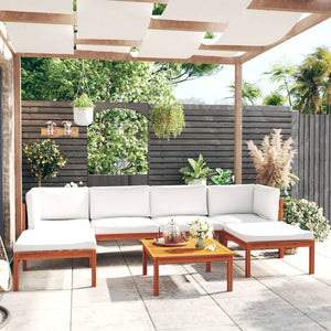 7-tlg. Garten-Lounge-Set mit Kissen Cremefarbenes Holz Akazie & Seil