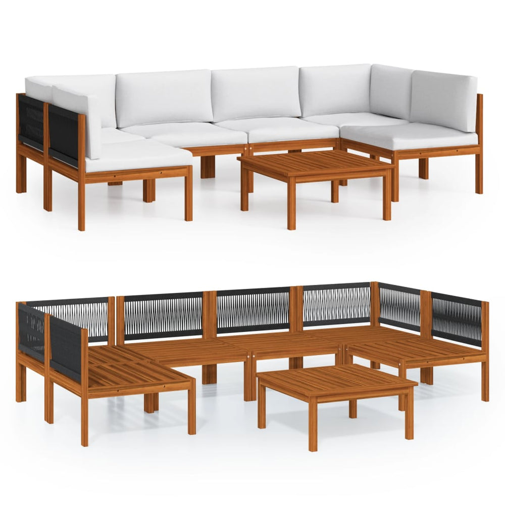 vidaXL 7-Piece Garden Lounge Set with Cushions Cream Acacia Wood & Rope