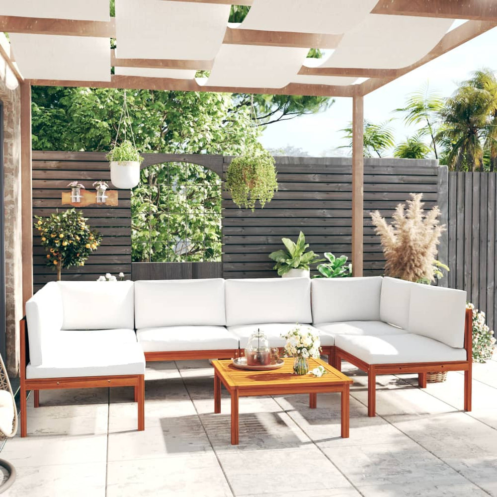 vidaXL 7-Piece Garden Lounge Set with Cushions Cream Acacia Wood & Rope
