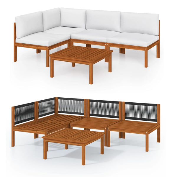 5-teiliges Garten-Lounge-Set mit Kissen Creme 63 x 63 cm
