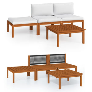 4-teiliges Garten-Lounge-Set mit Kissen Creme 63 x 63 cm