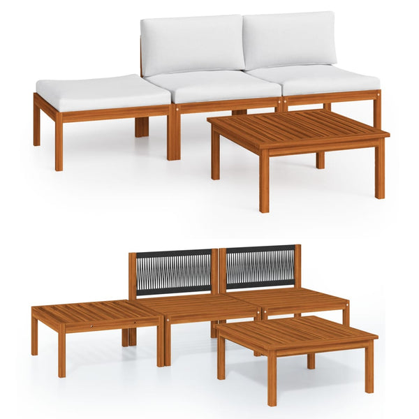 4-teiliges Garten-Lounge-Set mit Kissen Creme 63 x 63 cm