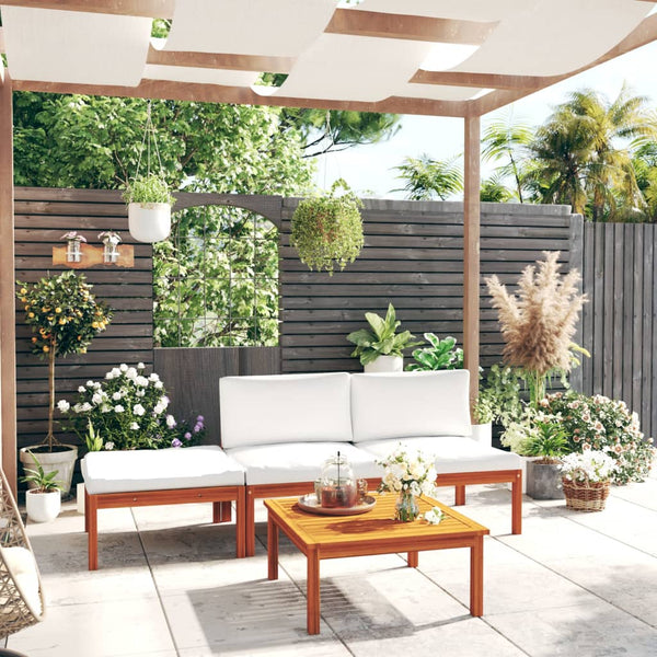 4-teiliges Garten-Lounge-Set mit Kissen Creme 63 x 63 cm