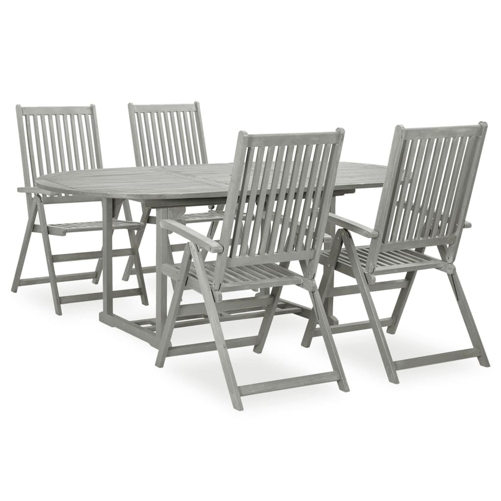 vidaXL 5-piece Outdoor Dining Set (150–200) x 100 cm Solid Acacia Wood Grey
