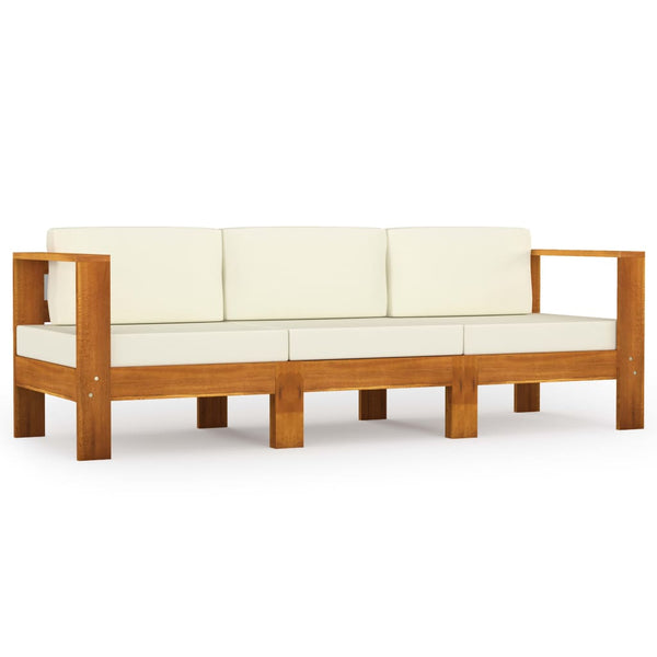 vidaXL Canapé de jardin 3 places avec coussins crème en bois d'acacia massif