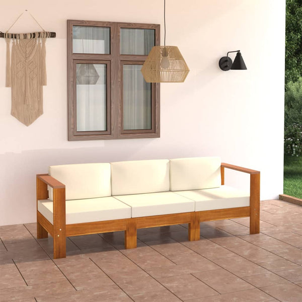 vidaXL Canapé de jardin 3 places avec coussins crème en bois d'acacia massif