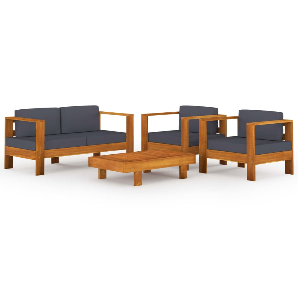 4-tlg. Garten-Lounge-Set Dunkelgraue Auflagen Massivholz Akazie