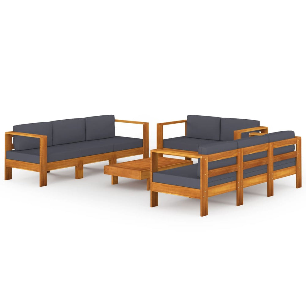 8-tlg. Garten-Lounge-Set mit Dunkelgrauen Auflagen Akazienholz