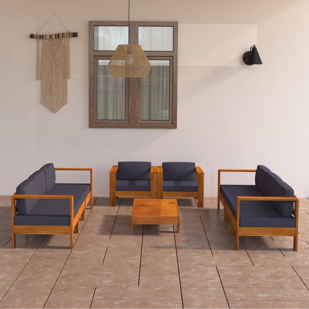 8-tlg. Garten-Lounge-Set mit Dunkelgrauen Auflagen Akazienholz