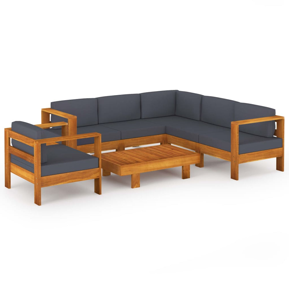 vidaXL Salon de jardin 7 pièces avec coussins gris foncé, bois d'acacia