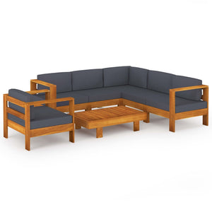 vidaXL Salon de jardin 7 pièces avec coussins gris foncé, bois d'acacia