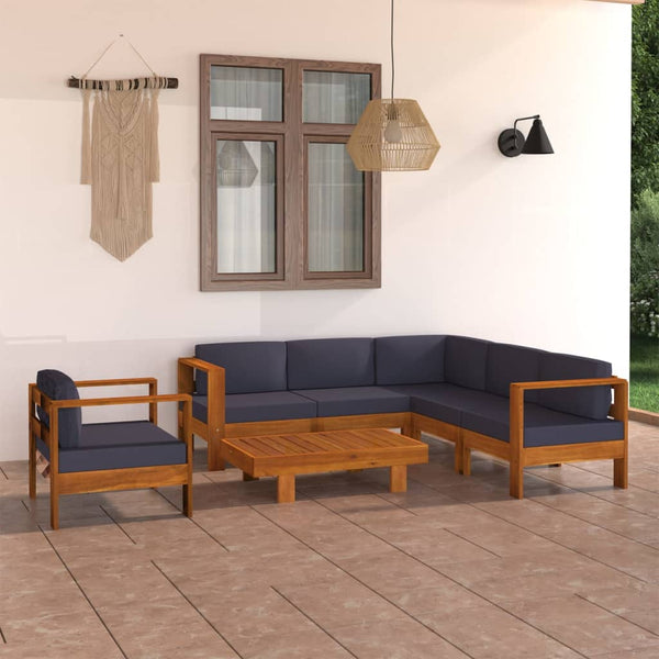 vidaXL Salon de jardin 7 pièces avec coussins gris foncé, bois d'acacia