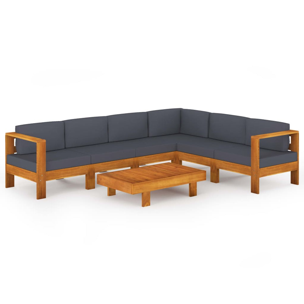 vidaXL Salon de jardin 7 pièces avec coussins gris foncé, bois d'acacia