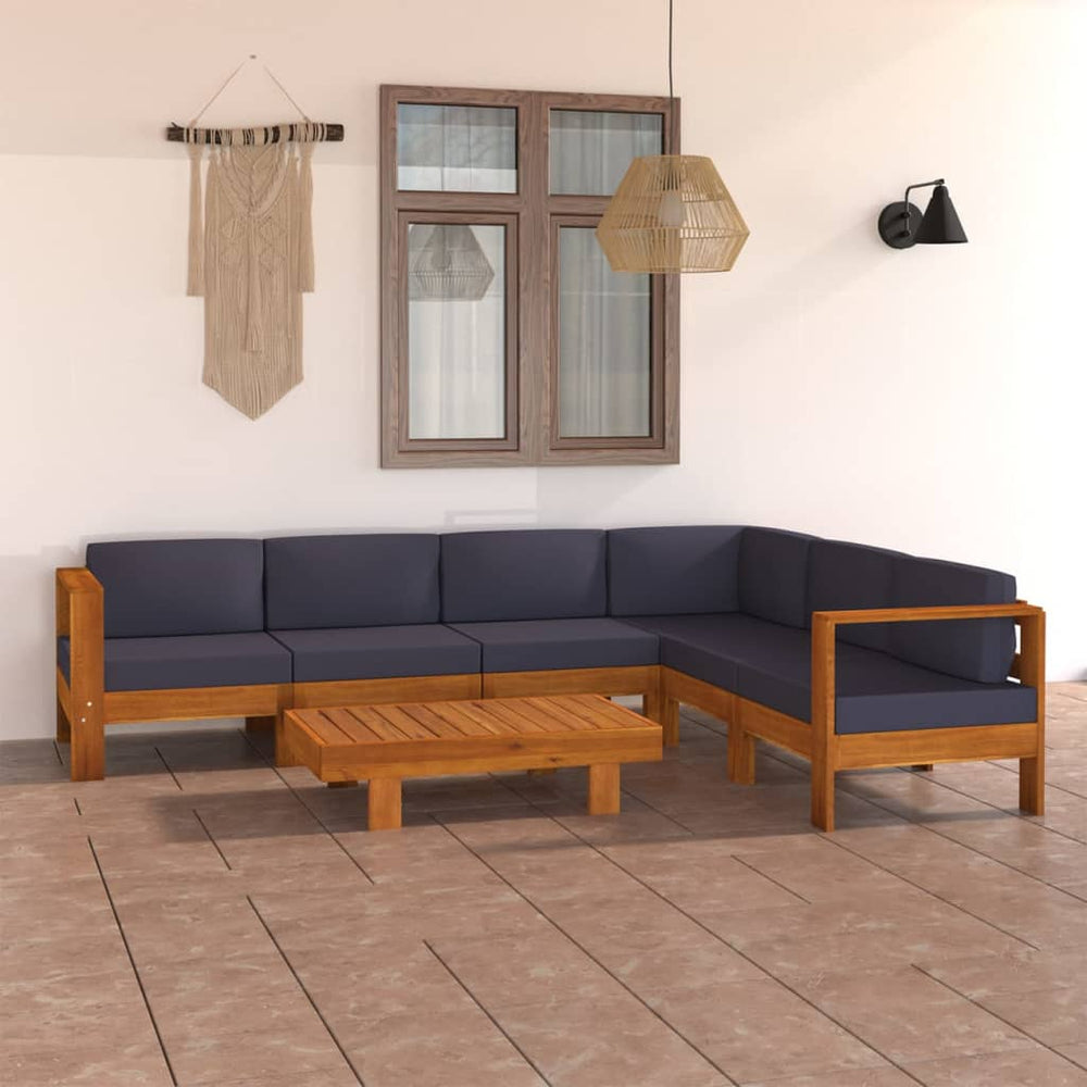vidaXL Salon de jardin 7 pièces avec coussins gris foncé, bois d'acacia