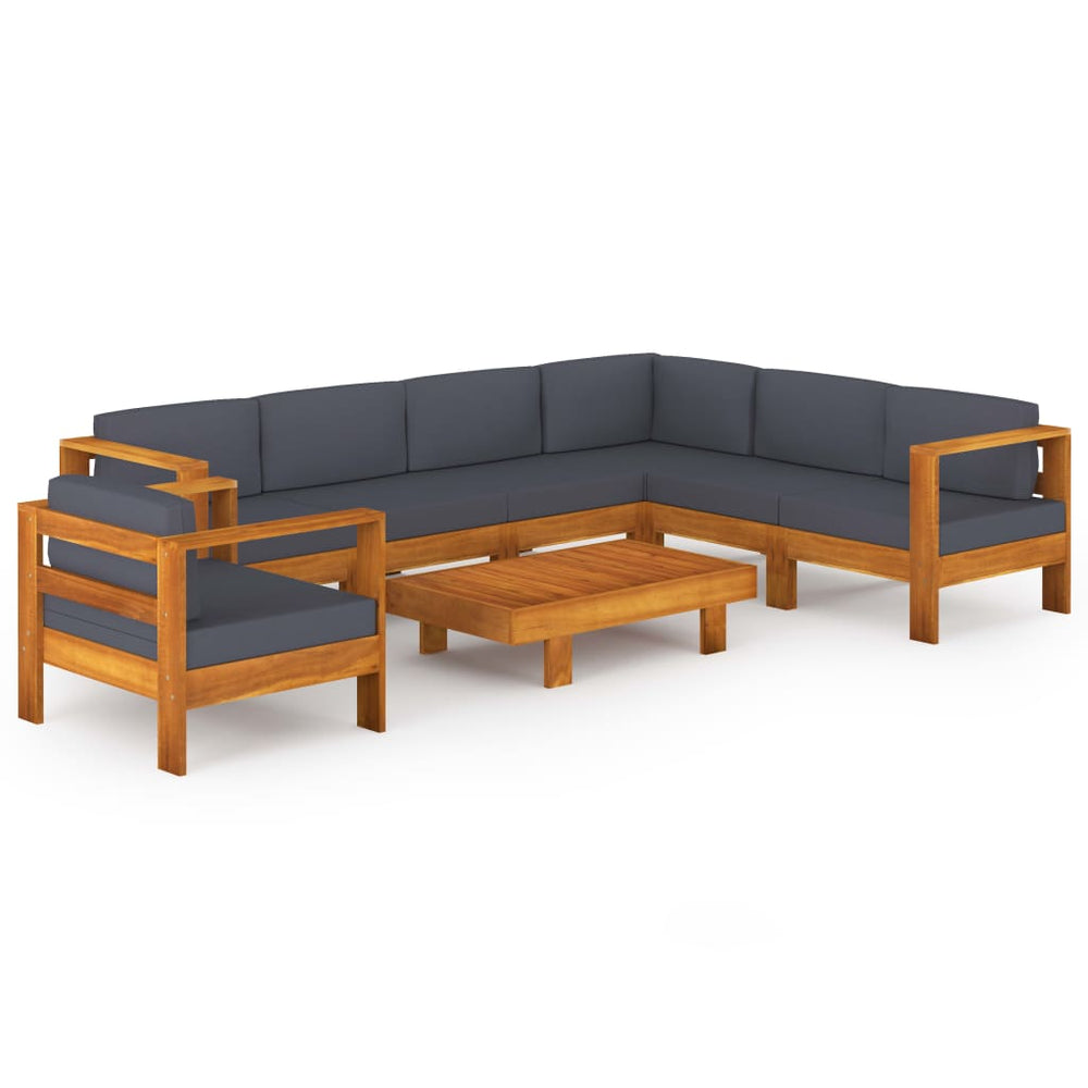vidaXL Salon de jardin 8 pcs avec coussins gris foncé, bois d'acacia