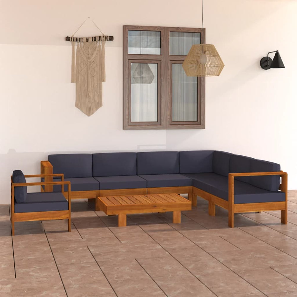 vidaXL Salon de jardin 8 pcs avec coussins gris foncé, bois d'acacia